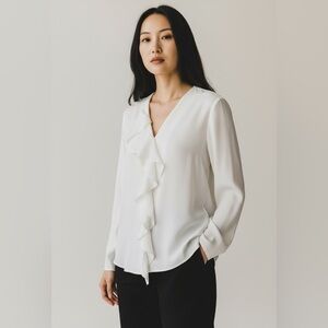 Theory 100% Silk Ivory Ruffle Blouse Women’s Size L